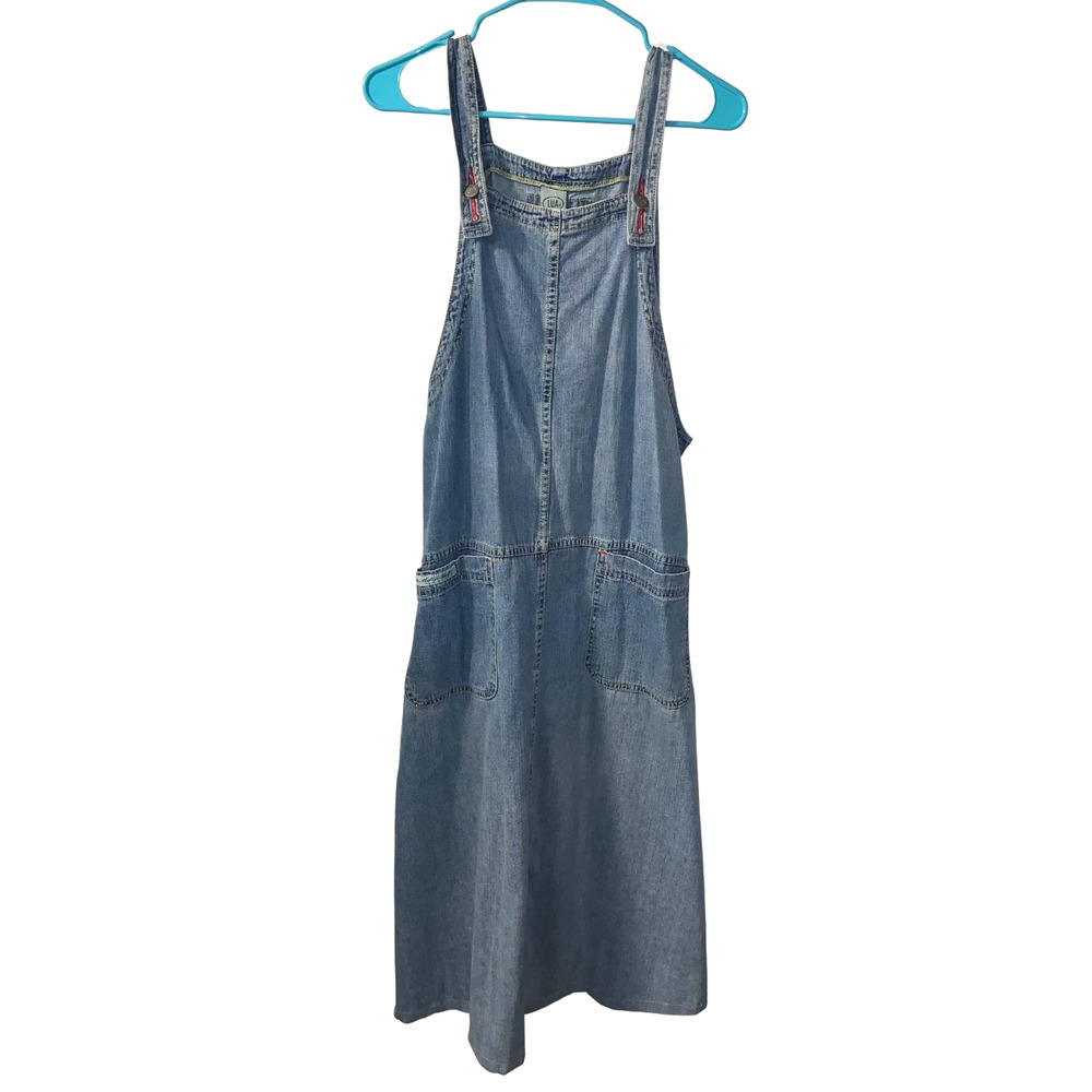 90s Vintage LUA Womens Lagenlook Denim Overall Midi Dress Size M Pockets Retro